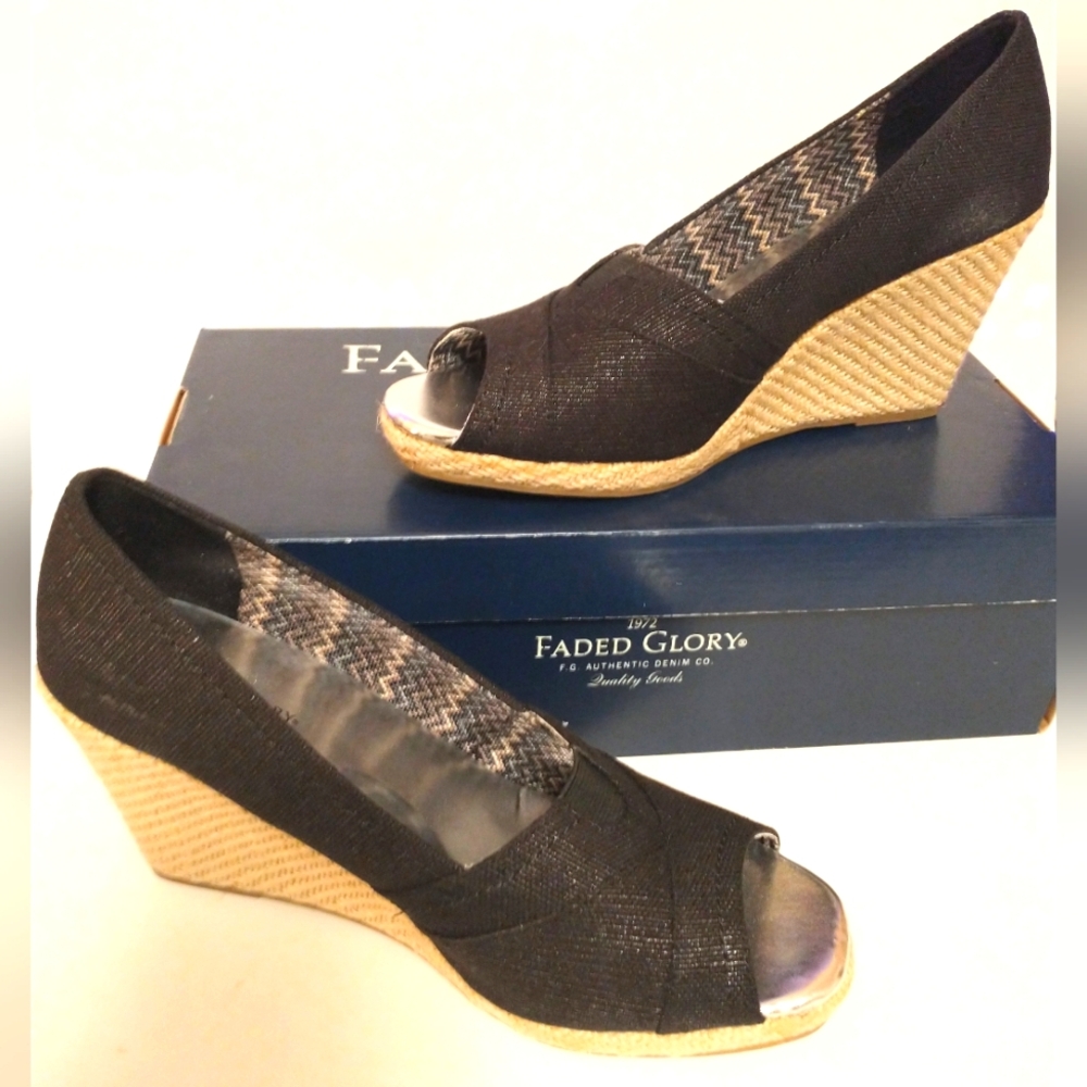 Faded Glory Women's Ali Square Toe Wedge High Heel Shoes Size 10 NIB